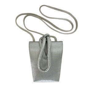 La Regale Silver Satin Fabric Clutch Purse Crossbody Evening Bag
